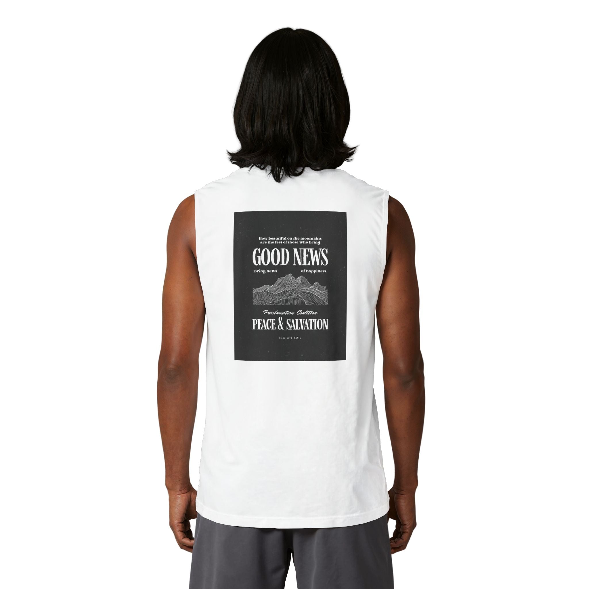 Muscle Tank — "Good News: Peace & Salvation" Graphic World Map Tee