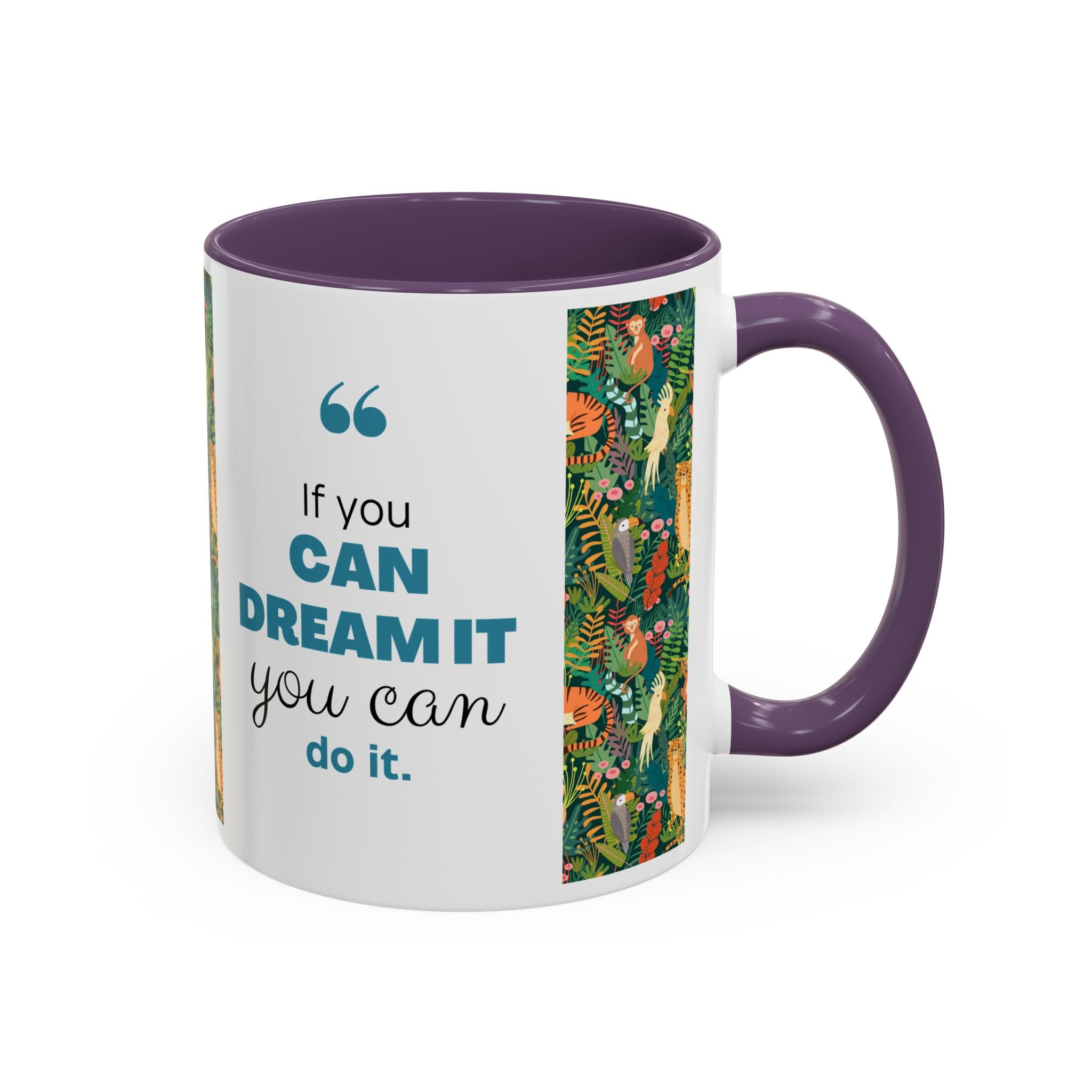 Tropical Jungle Animal Accent Coffee Mug — Colorful Parrot, Tiger & Leopard Pattern (11/15 oz)