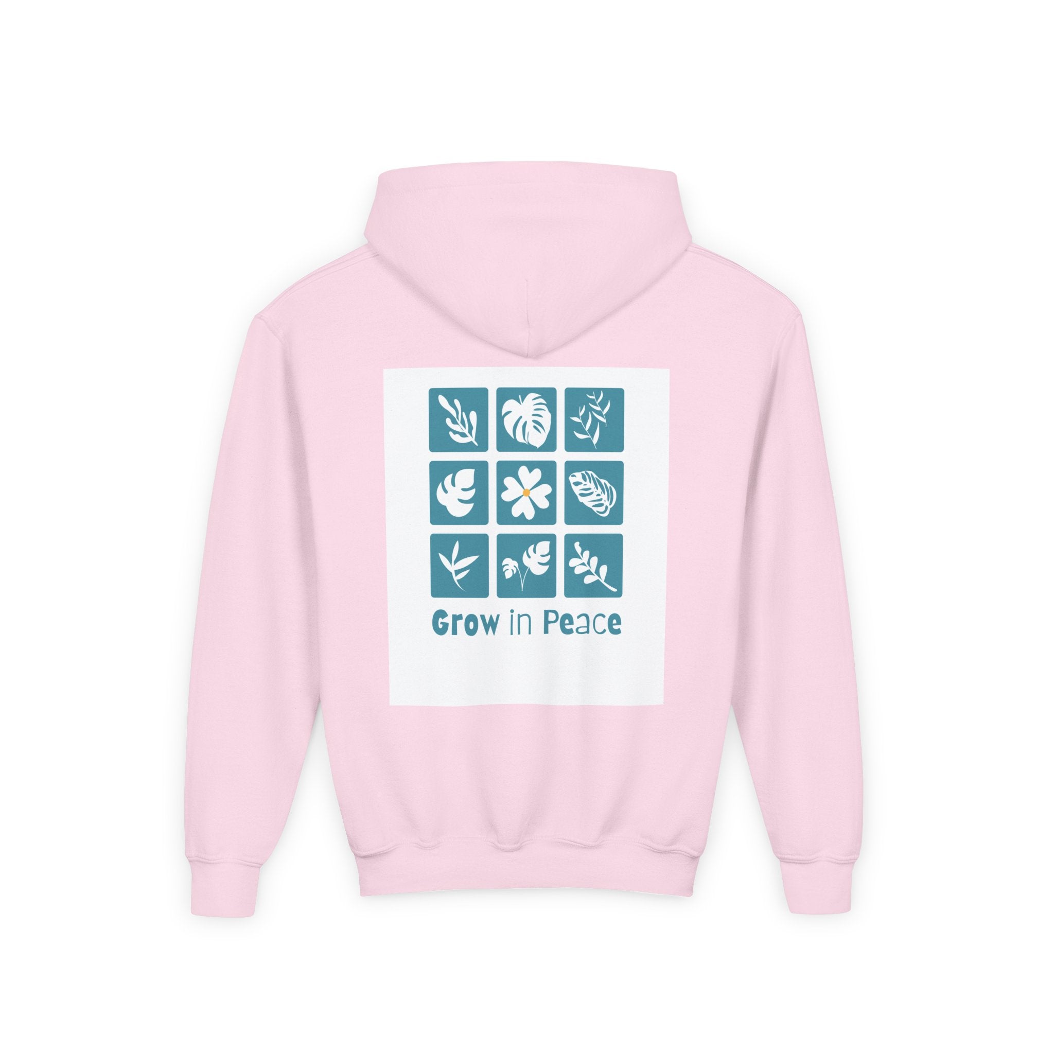 Youth Hoodie — 'Book Club' Front Logo & 'Grow In Peace' Botanical Back Graphic
