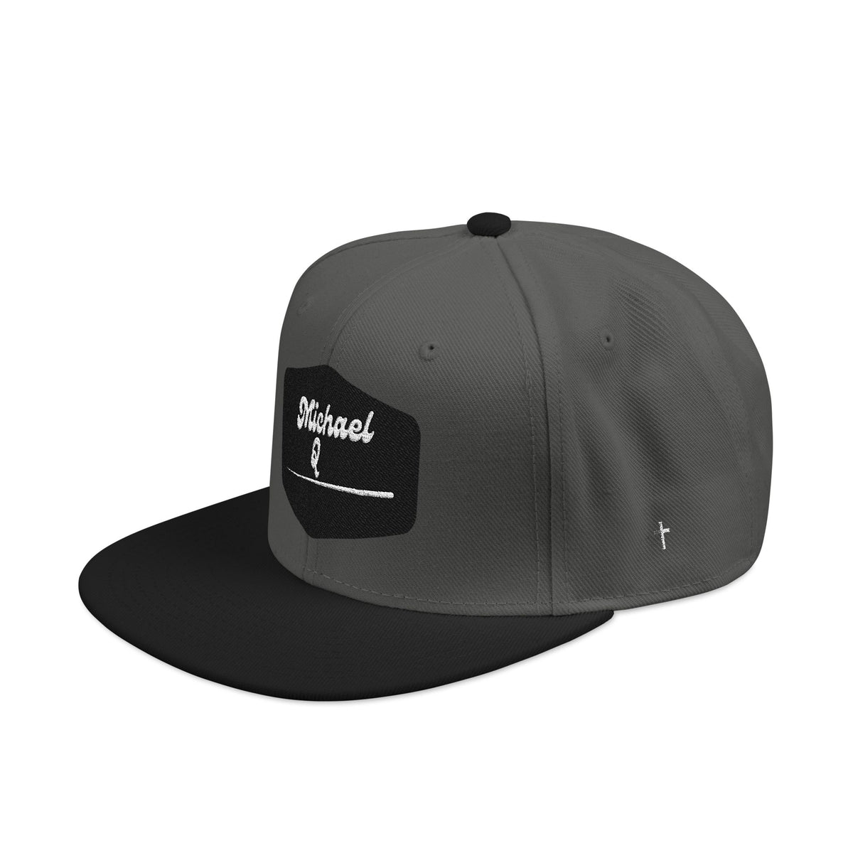 Embroidered 'Stoked' Snapback Hat — Black & Charcoal Skate Cap