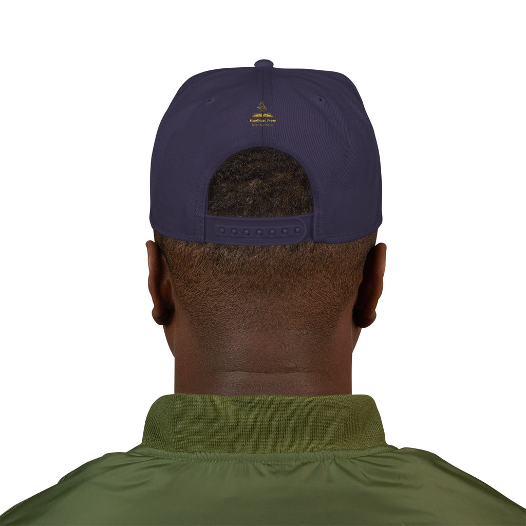 Embroidered 'Stoked' Snapback Hat — Black & Charcoal Skate Cap