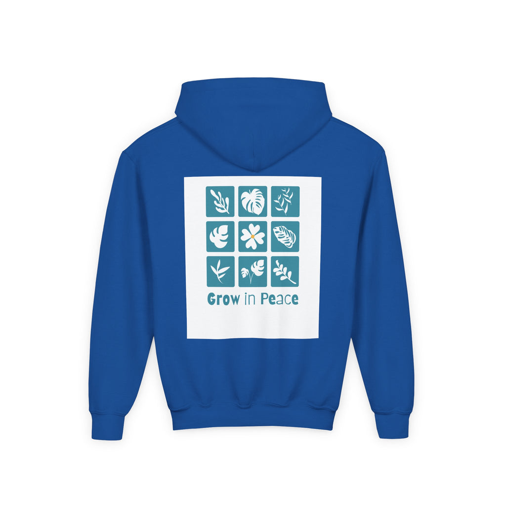 Youth Hoodie — 'Book Club' Front Logo & 'Grow In Peace' Botanical Back Graphic