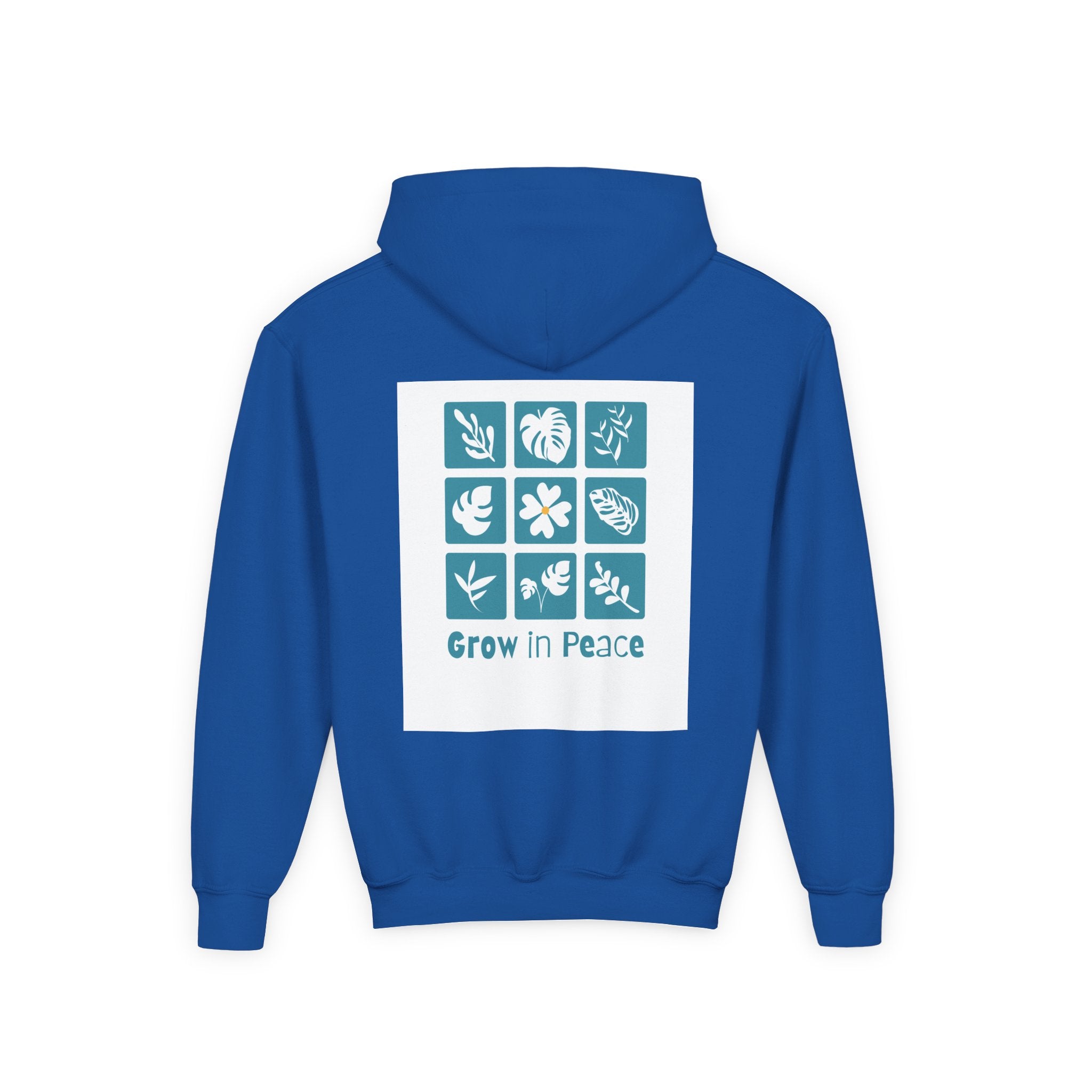 Youth Hoodie — 'Book Club' Front Logo & 'Grow In Peace' Botanical Back Graphic