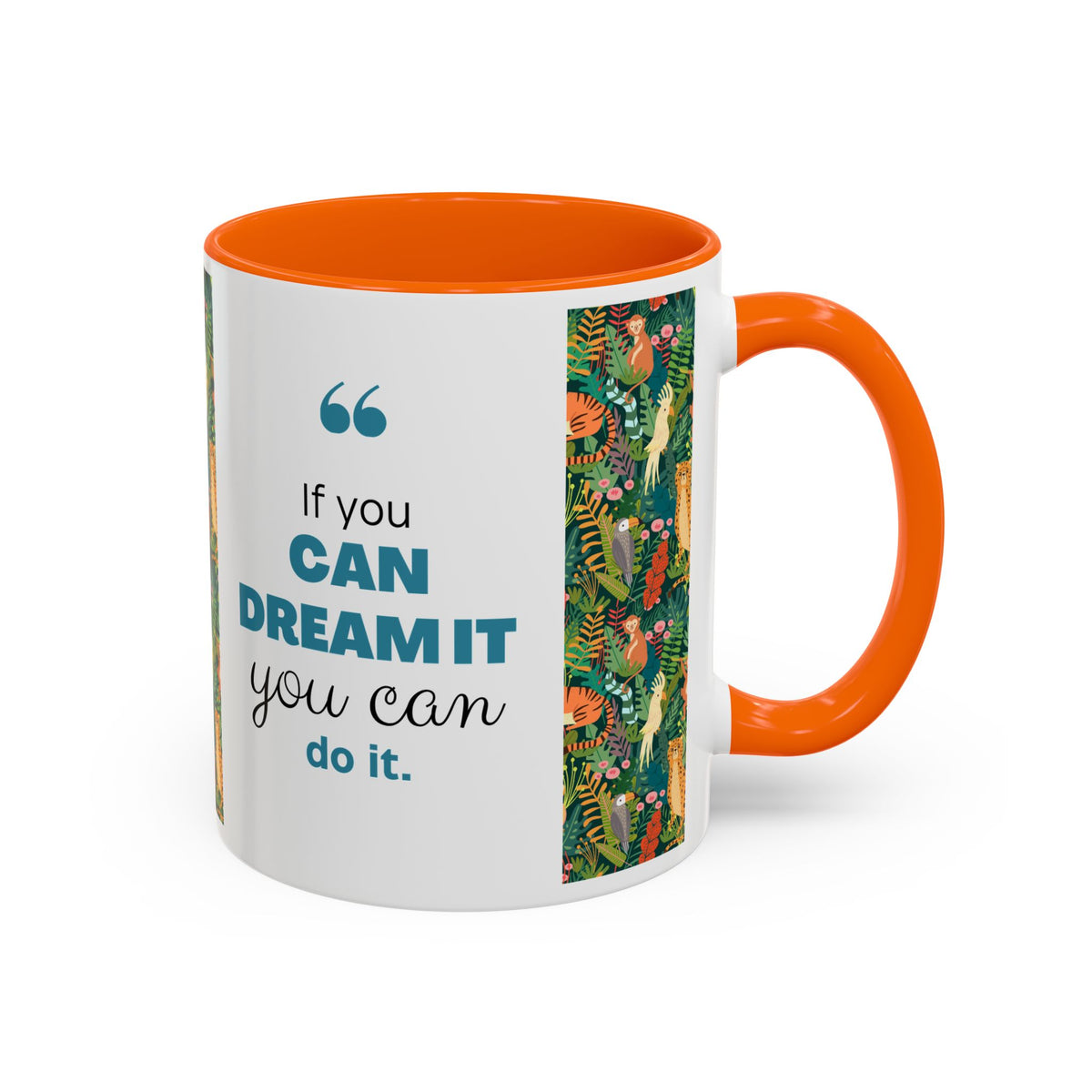 Tropical Jungle Animal Accent Coffee Mug — Colorful Parrot, Tiger & Leopard Pattern (11/15 oz)