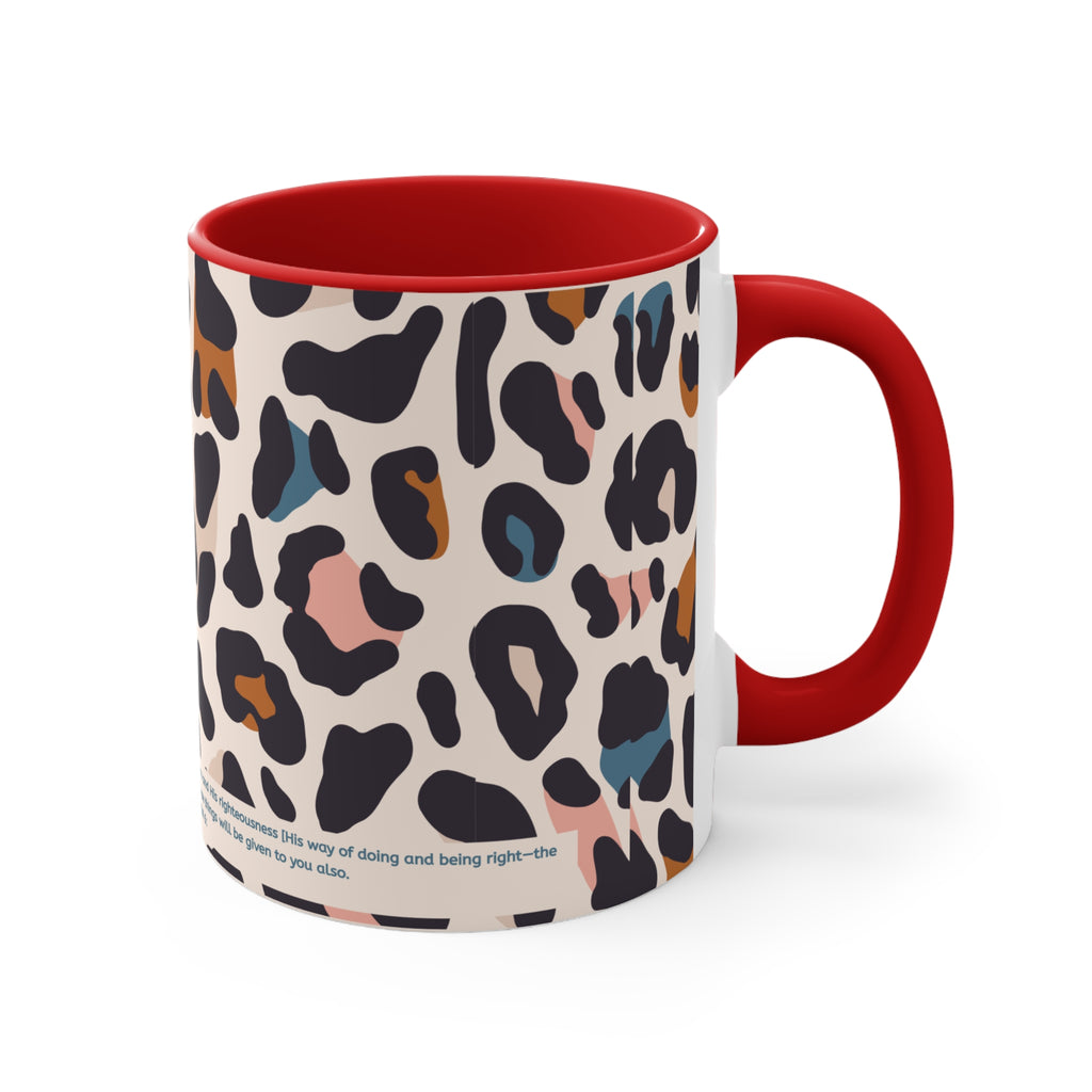 Leopard Print Accent Mug — Pink Interior & Handle, Colorful Animal Spot Coffee Cup