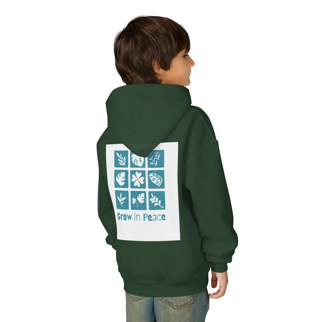 Youth Hoodie — 'Book Club' Front Logo & 'Grow In Peace' Botanical Back Graphic