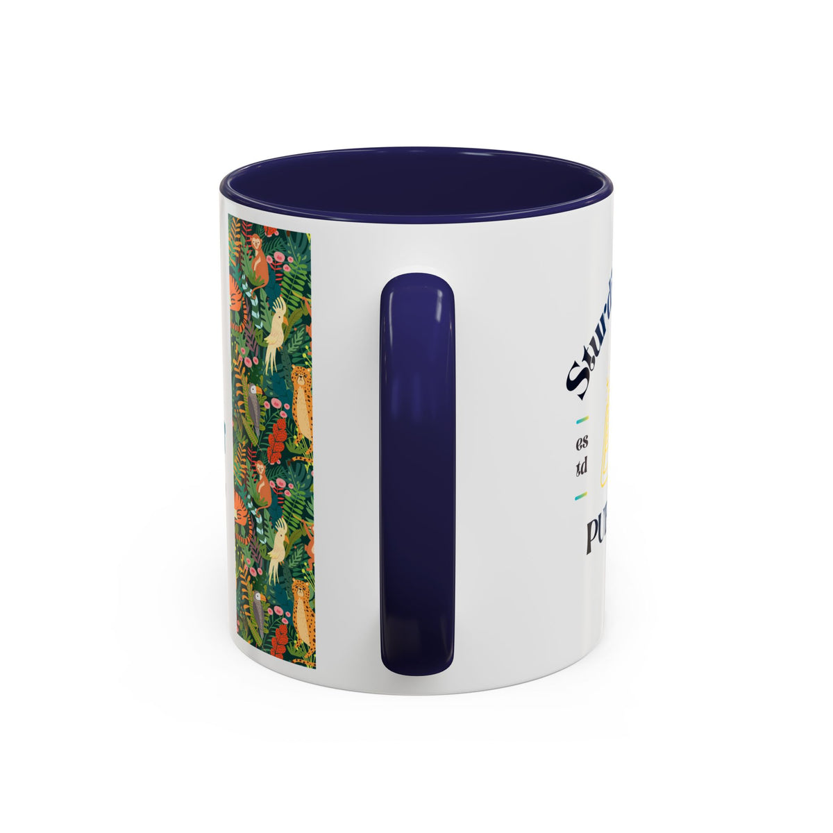 Tropical Jungle Animal Accent Coffee Mug — Colorful Parrot, Tiger & Leopard Pattern (11/15 oz)