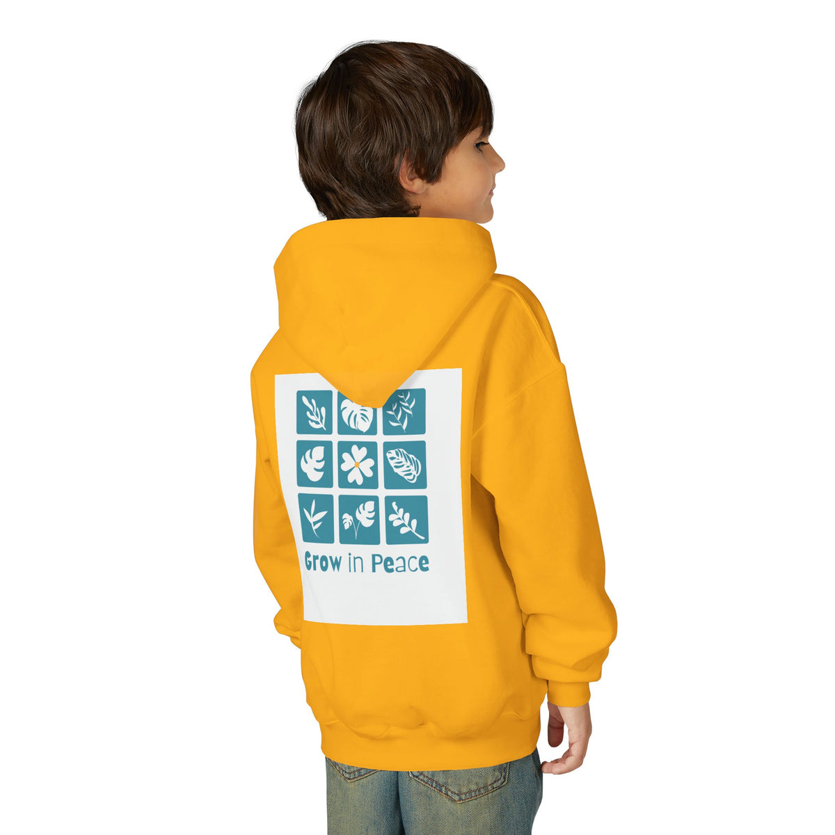 Youth Hoodie — 'Book Club' Front Logo & 'Grow In Peace' Botanical Back Graphic