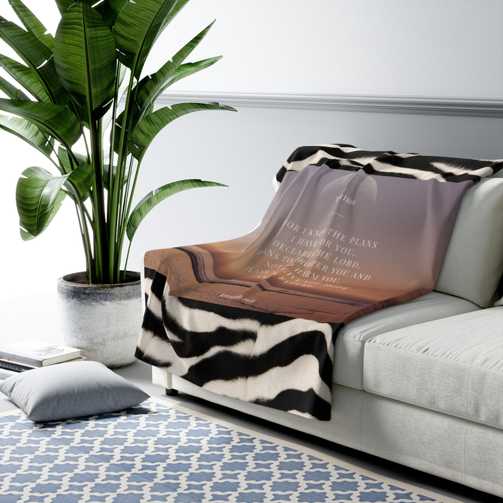 Inspirational Psalm Sherpa Blanket — "For I Know the Plans" Cozy Fleece with Zebra Trim