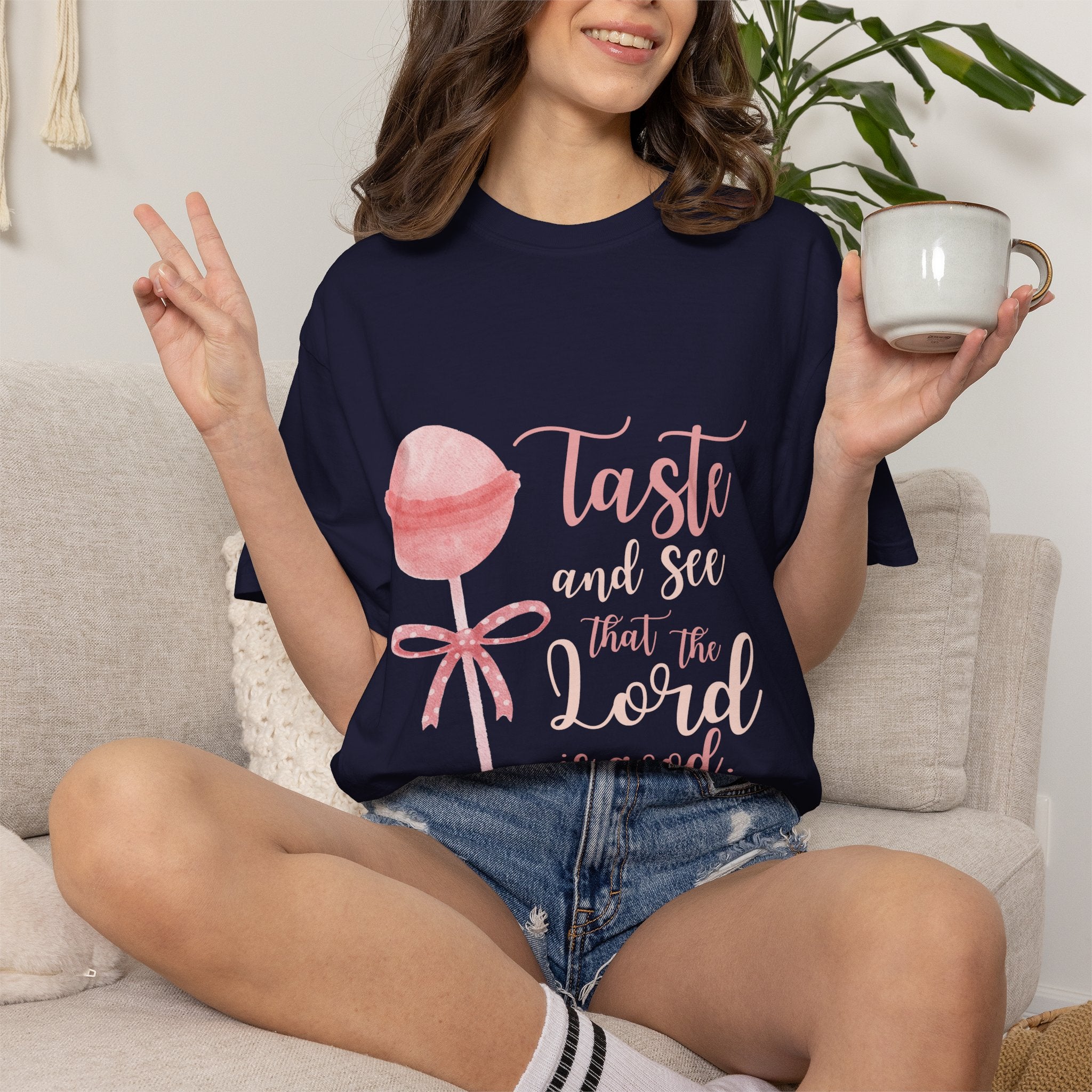 Christian Lollipop Tee — "Taste and See that the Lord is Good" Pink Faith T-Shirt