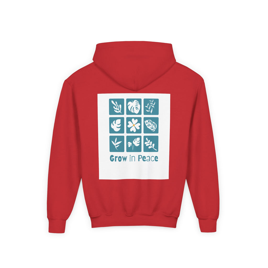 Youth Hoodie — 'Book Club' Front Logo & 'Grow In Peace' Botanical Back Graphic