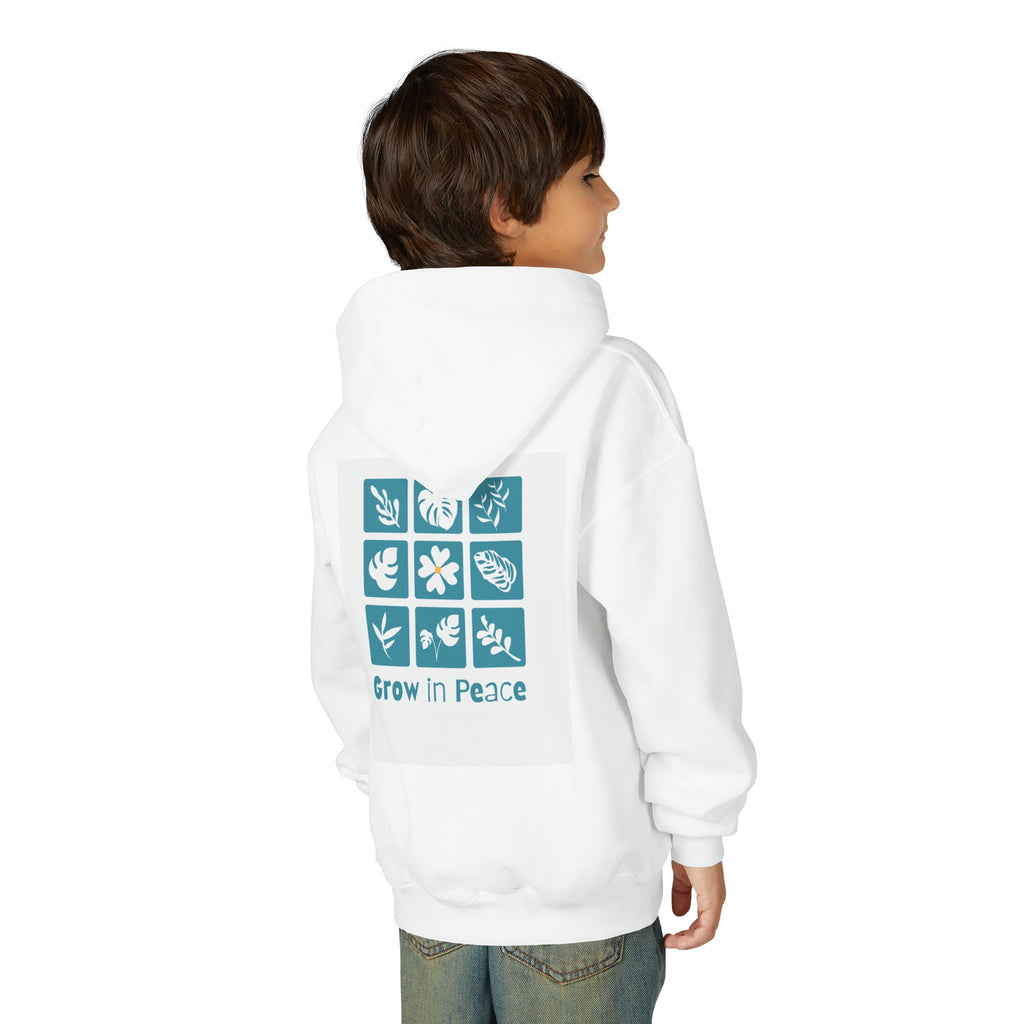 Youth Hoodie — 'Book Club' Front Logo & 'Grow In Peace' Botanical Back Graphic