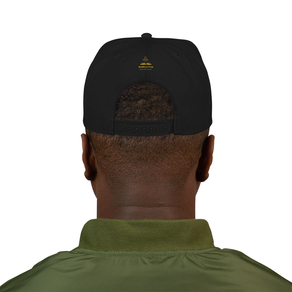 Embroidered 'Stoked' Snapback Hat — Black & Charcoal Skate Cap