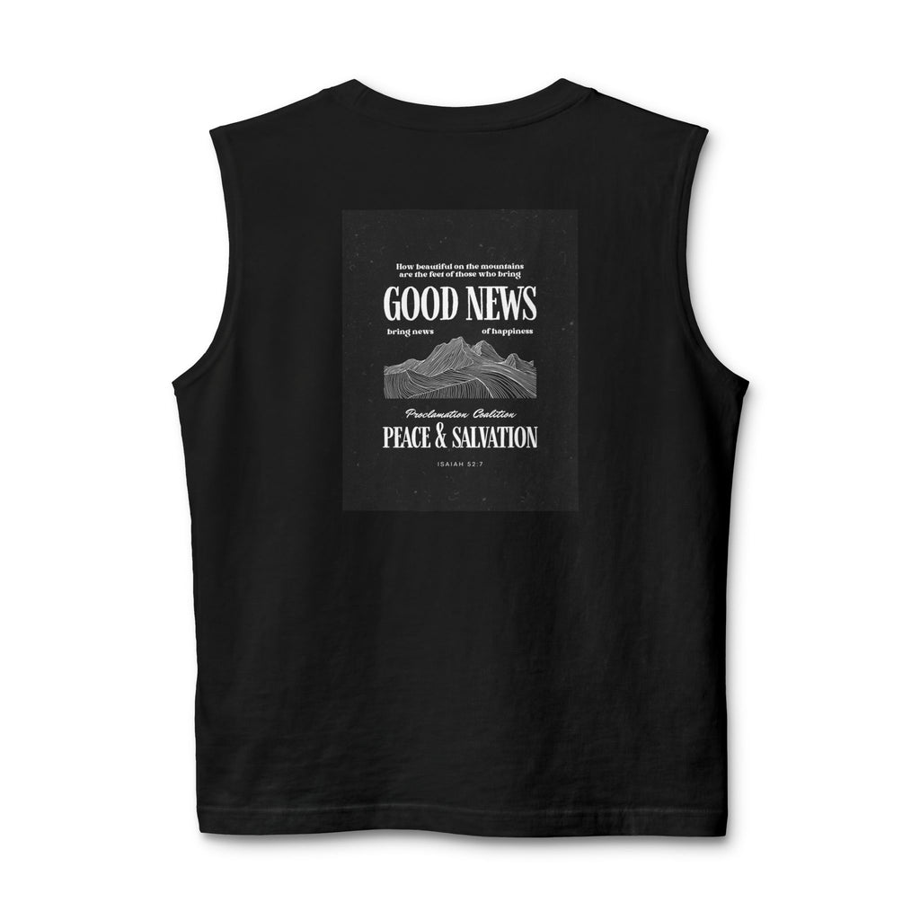 Muscle Tank — "Good News: Peace & Salvation" Graphic World Map Tee