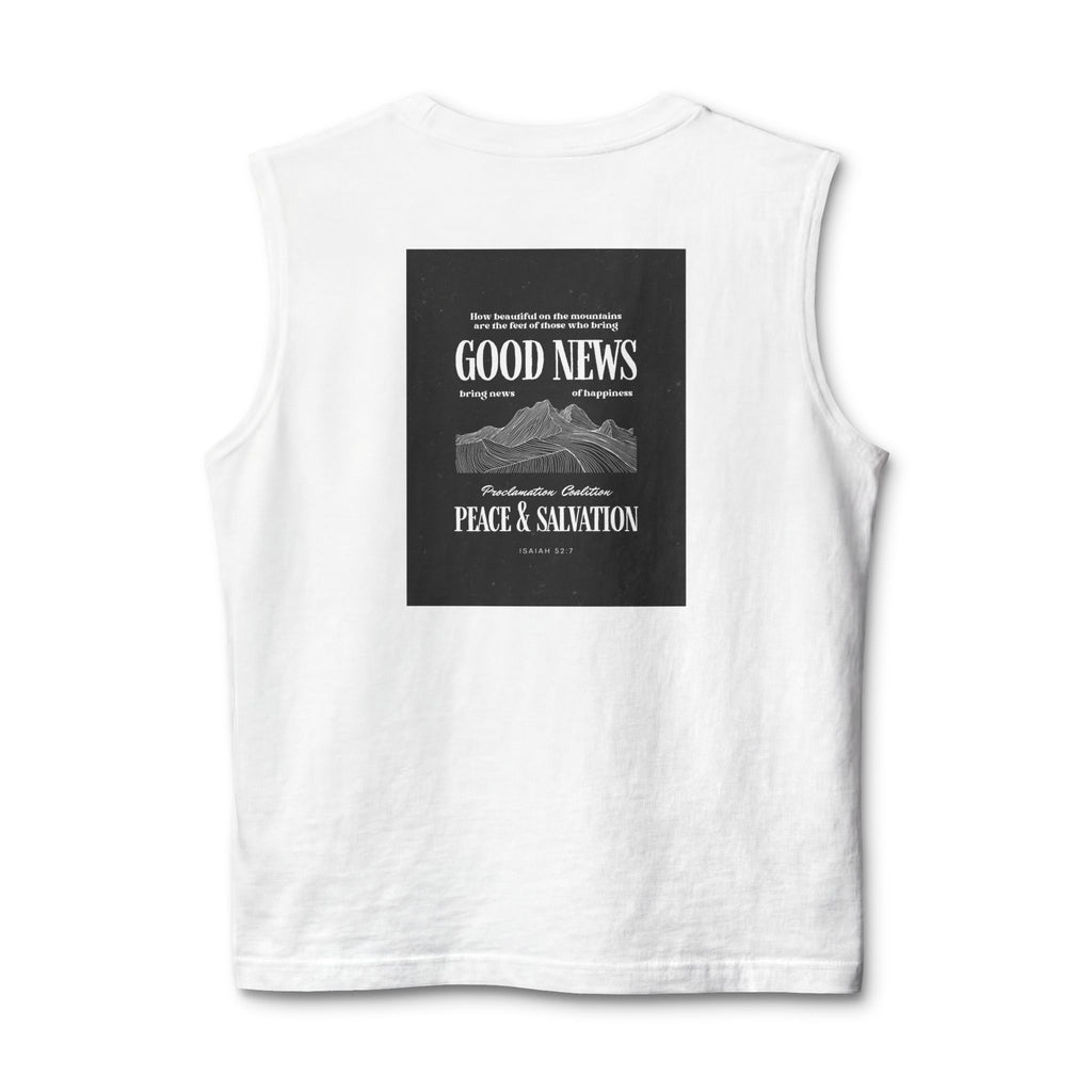 Muscle Tank — "Good News: Peace & Salvation" Graphic World Map Tee