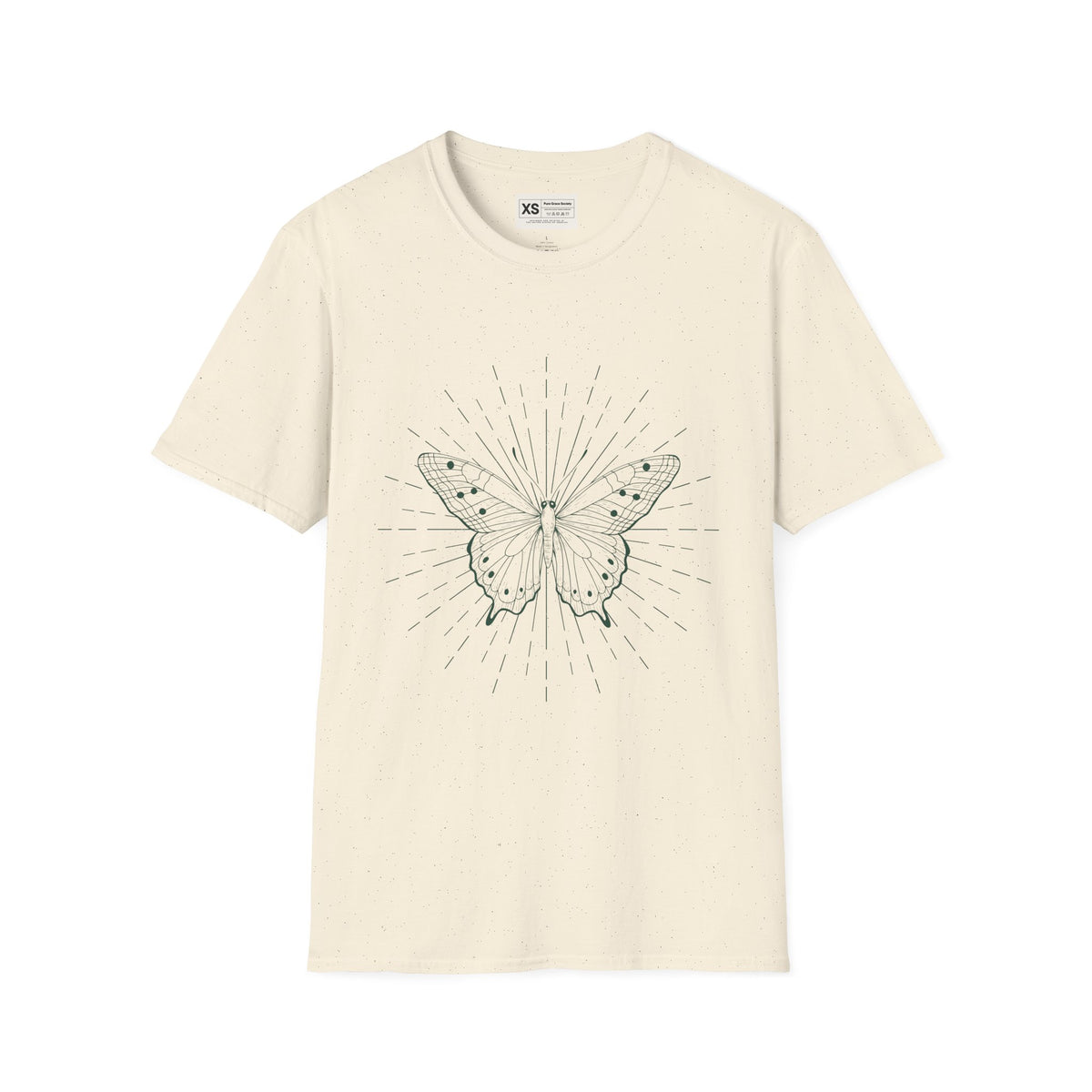 Butterfly Line Art T-Shirt — Minimal Sunburst Graphic