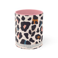 Leopard Print Accent Mug — Pink Interior & Handle, Colorful Animal Spot Coffee Cup