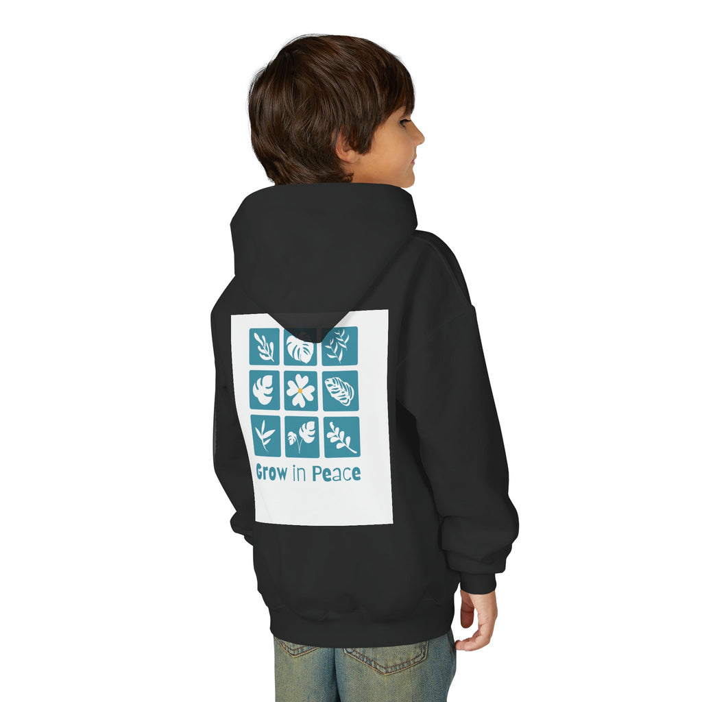 Youth Hoodie — 'Book Club' Front Logo & 'Grow In Peace' Botanical Back Graphic