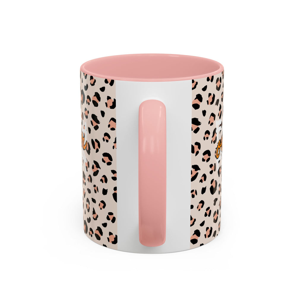 Leopard Print Accent Coffee Mug — Pink & Black Animal Pattern (11/15 oz)