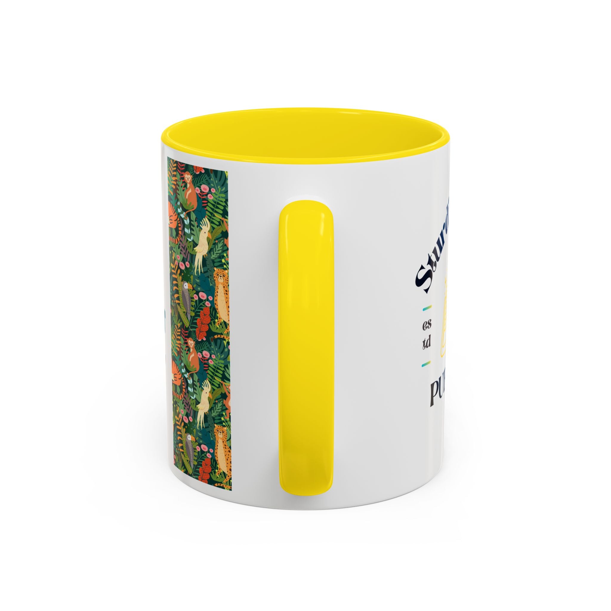 Tropical Jungle Animal Accent Coffee Mug — Colorful Parrot, Tiger & Leopard Pattern (11/15 oz)