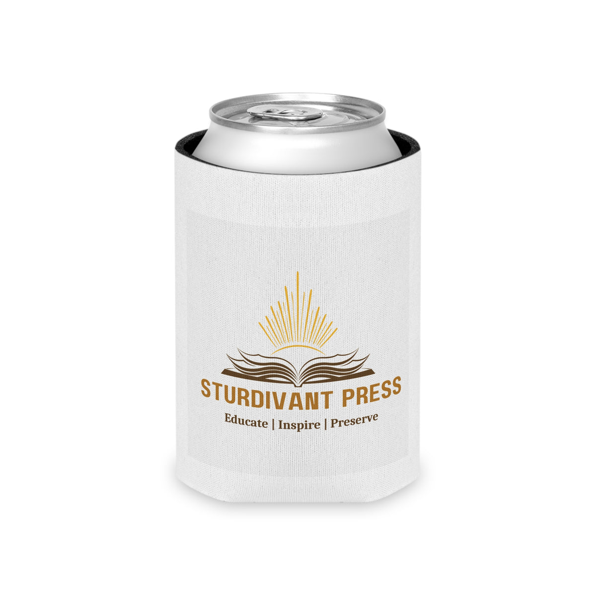 Can Cooler — Sturdivant Press Logo Can Koozie (Educate | Inspire | Preserve)