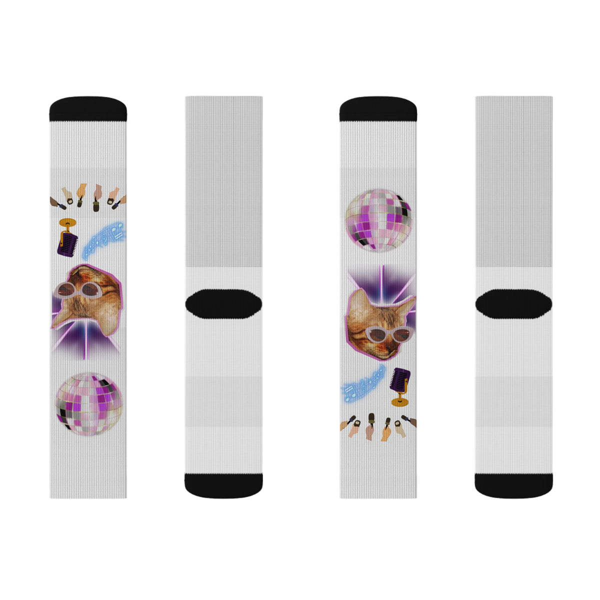 Colorful Disco Cat Sublimation Socks — Funky Novelty Crew Socks