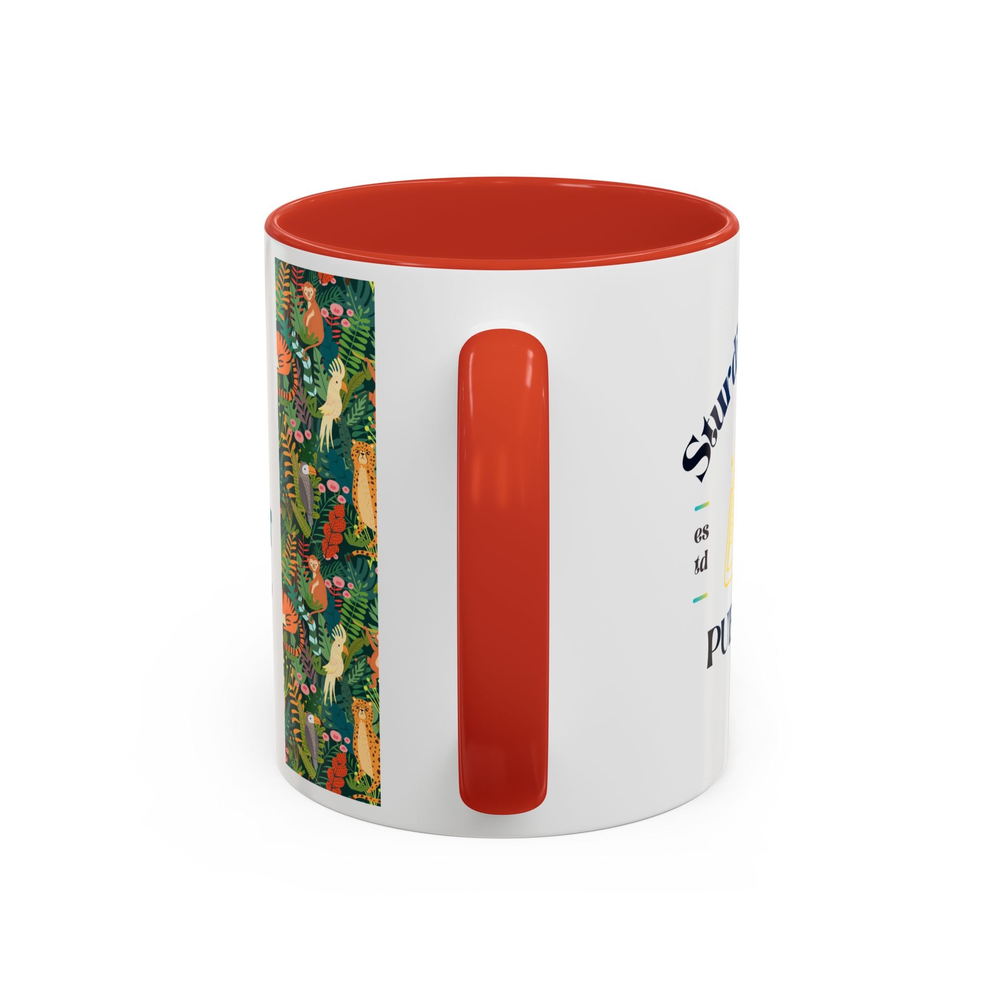 Tropical Jungle Animal Accent Coffee Mug — Colorful Parrot, Tiger & Leopard Pattern (11/15 oz)