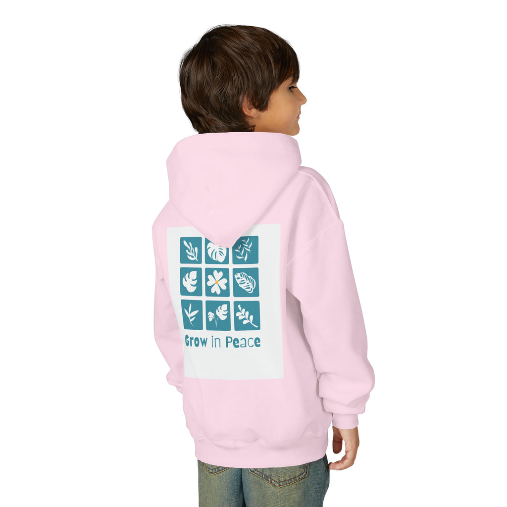 Youth Hoodie — 'Book Club' Front Logo & 'Grow In Peace' Botanical Back Graphic