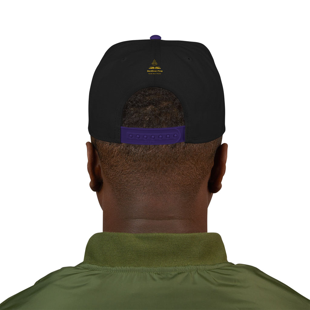 Embroidered 'Stoked' Snapback Hat — Black & Charcoal Skate Cap