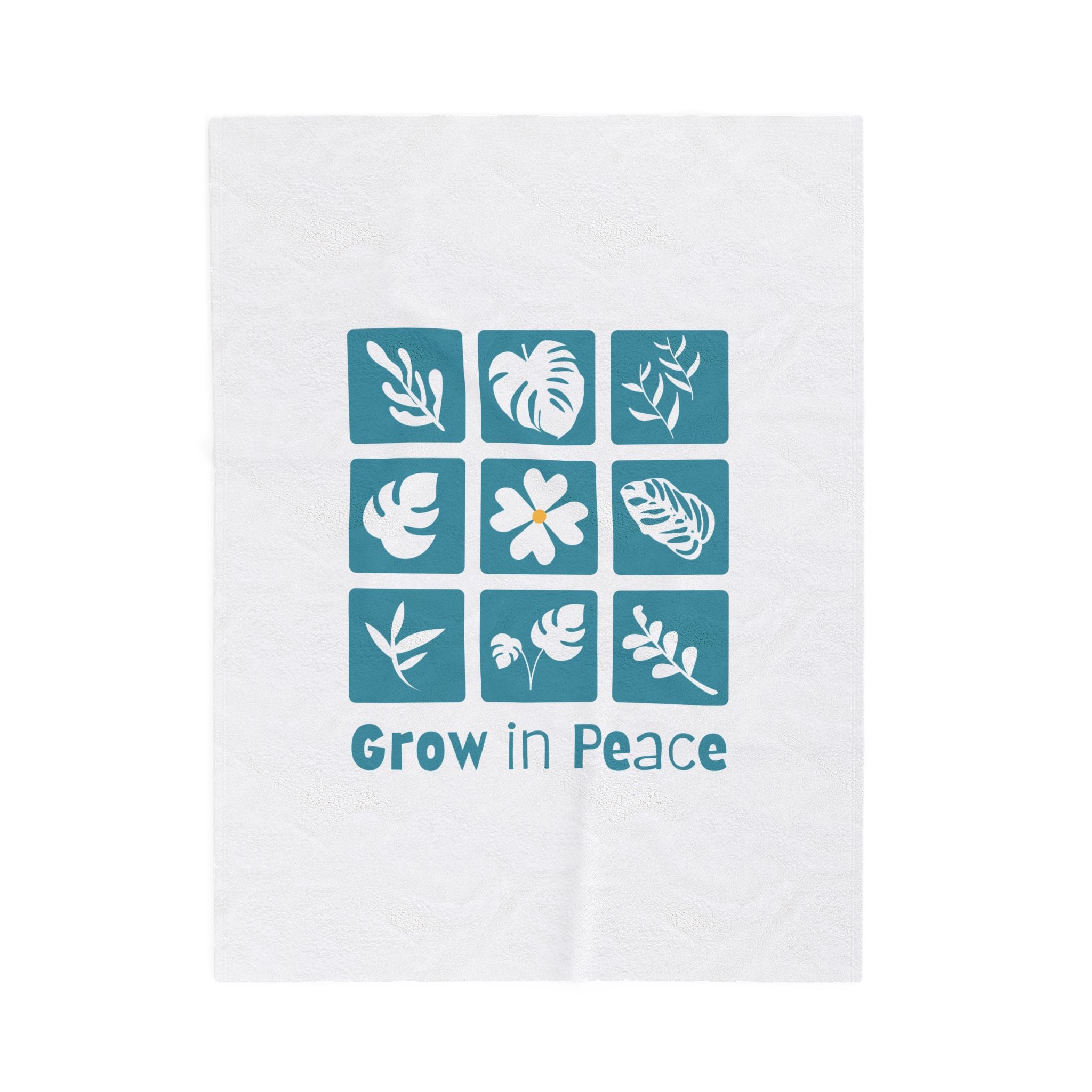 Velveteen Blanket — "Grow in Peace" Botanical Plush Throw