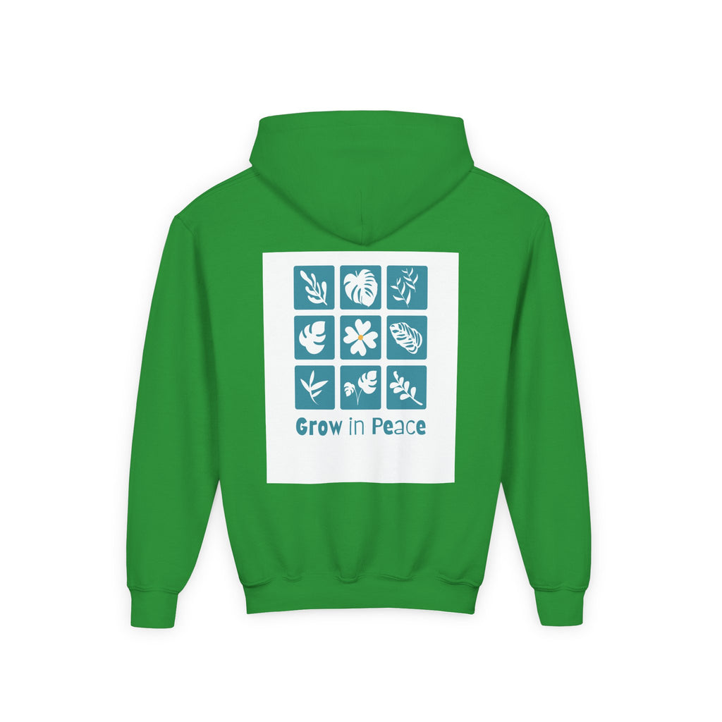 Youth Hoodie — 'Book Club' Front Logo & 'Grow In Peace' Botanical Back Graphic