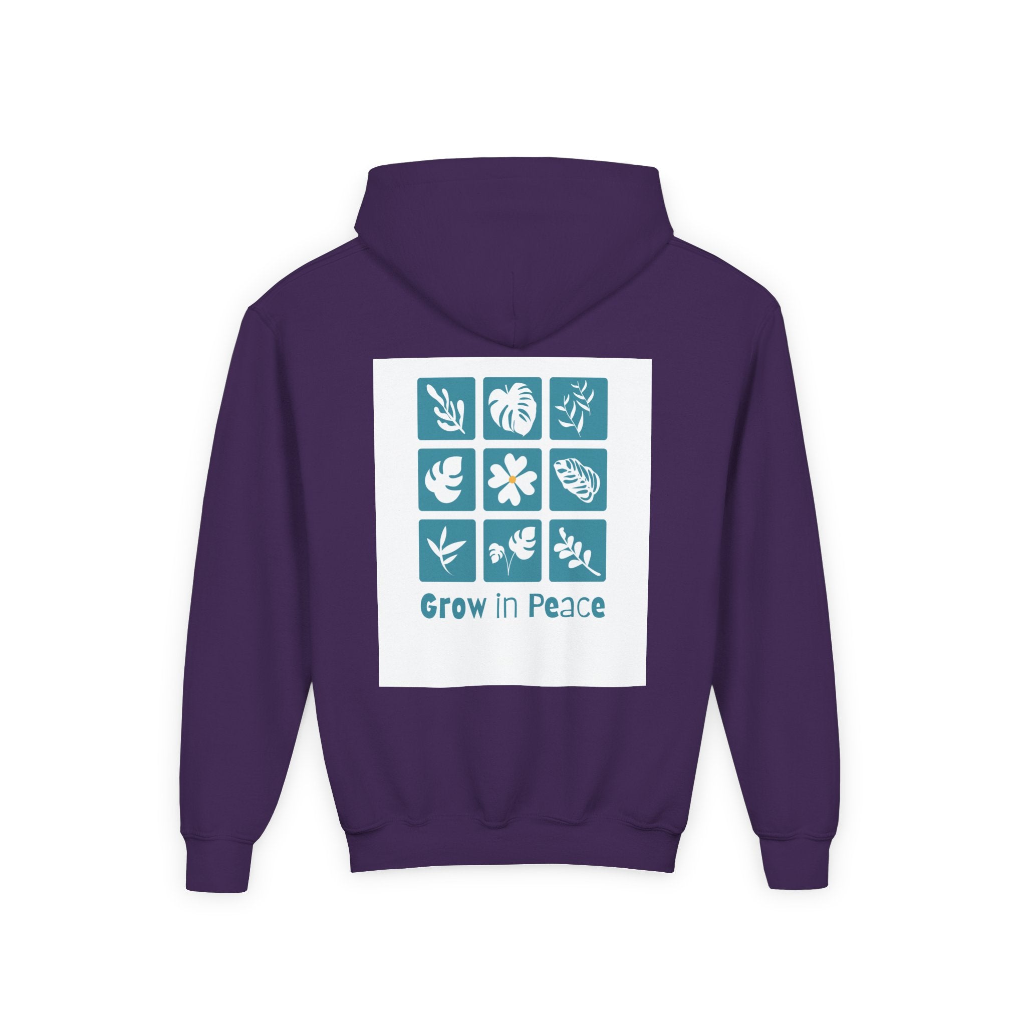 Youth Hoodie — 'Book Club' Front Logo & 'Grow In Peace' Botanical Back Graphic