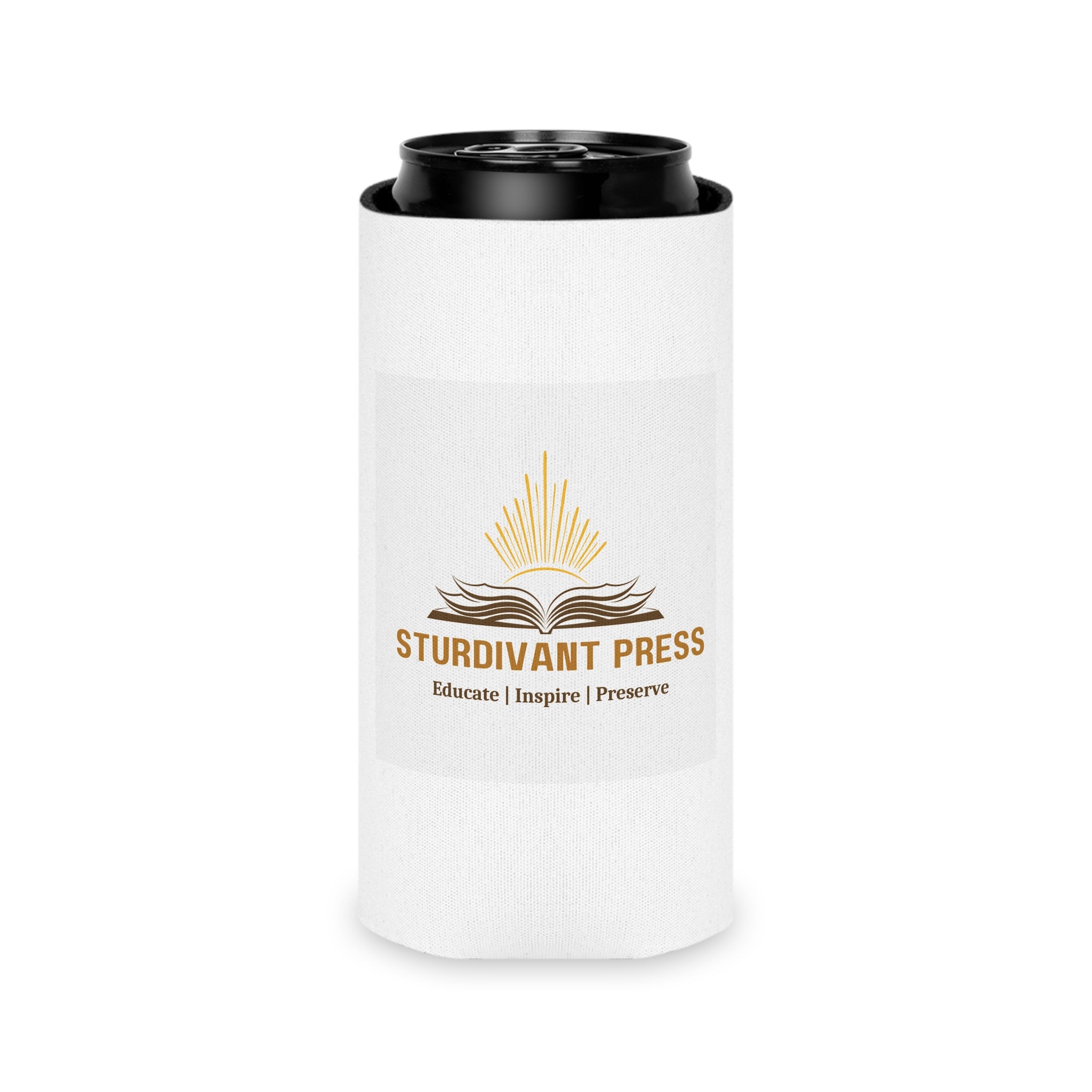 Can Cooler — Sturdivant Press Logo Can Koozie (Educate | Inspire | Preserve)