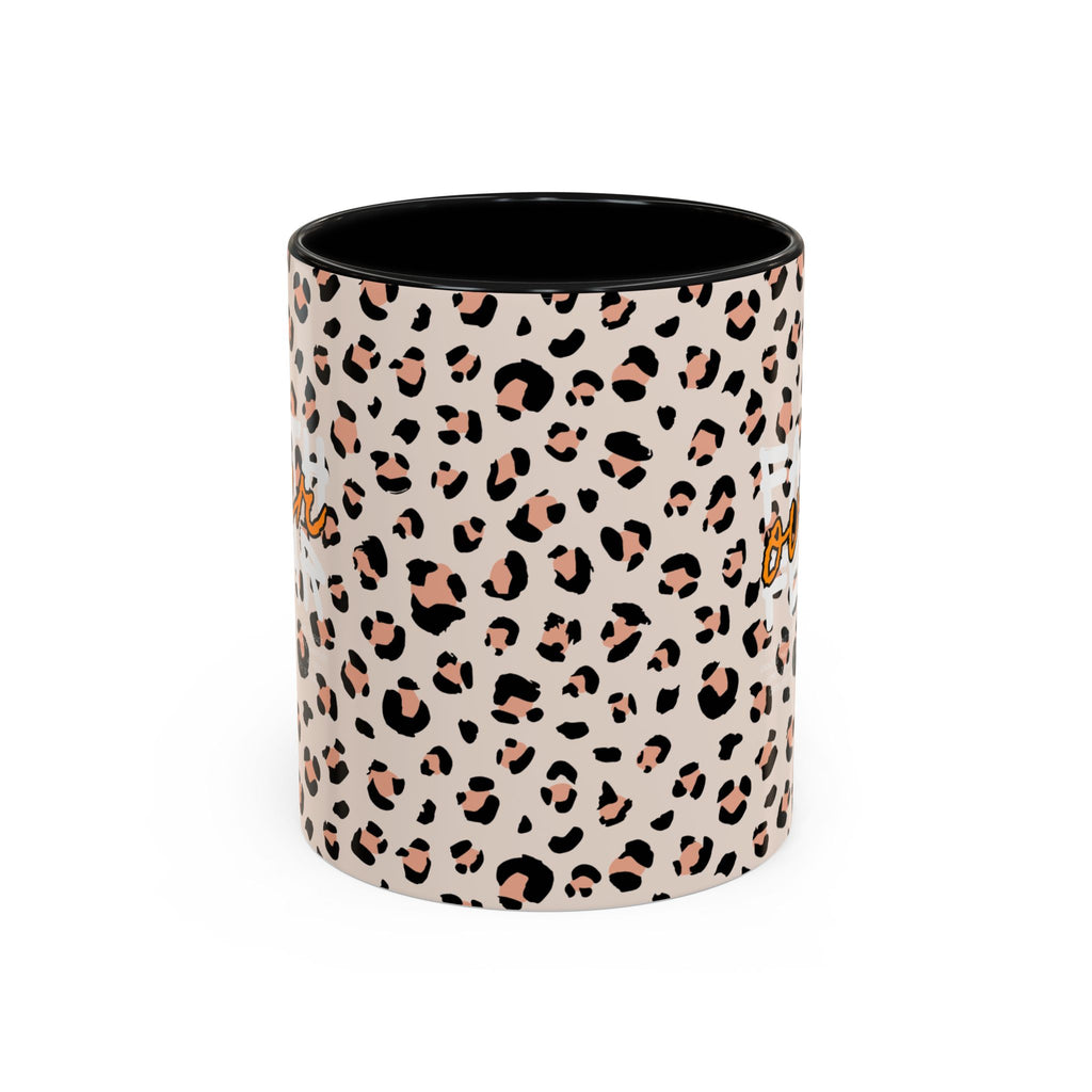 Leopard Print Accent Coffee Mug — Pink & Black Animal Pattern (11/15 oz)