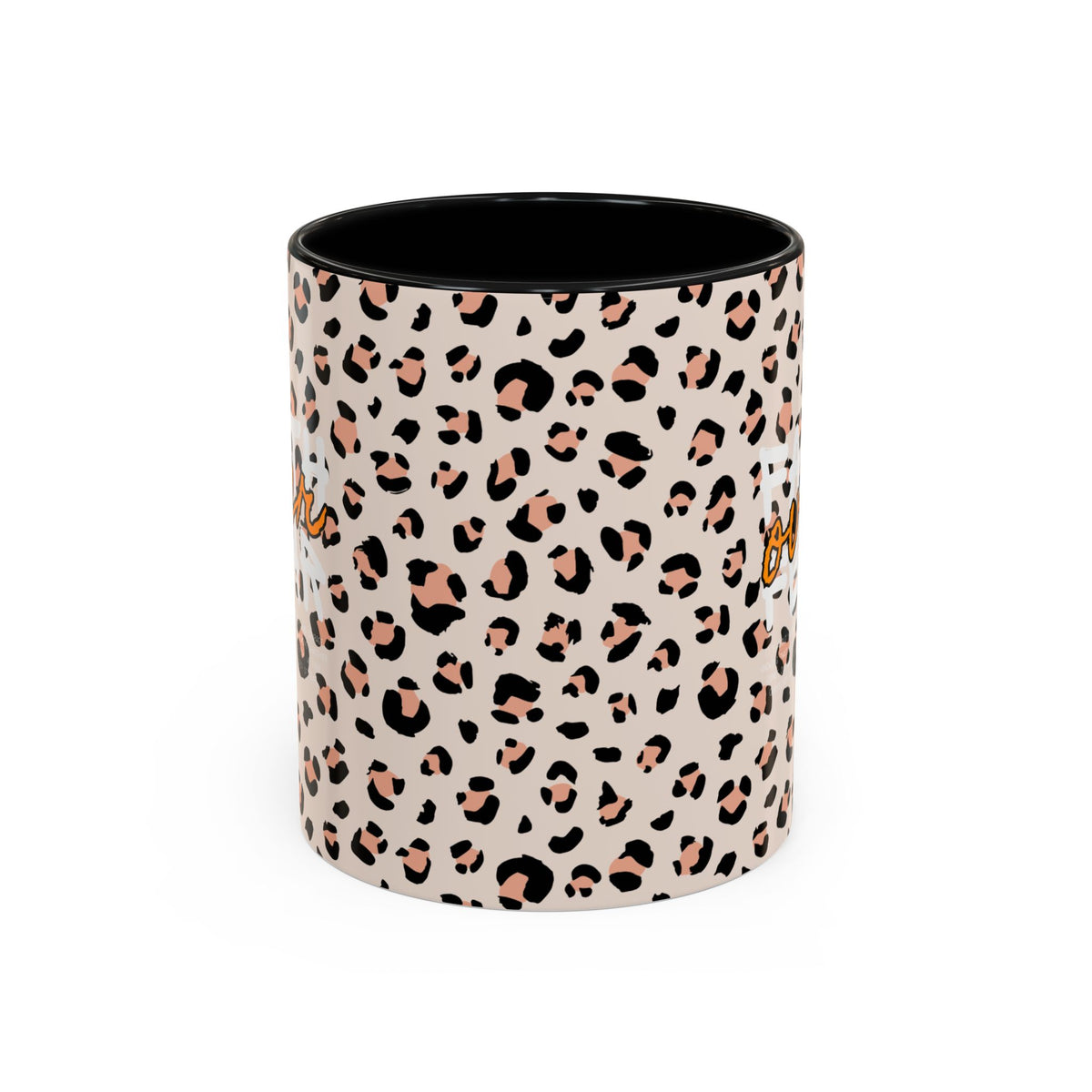 Leopard Print Accent Coffee Mug — Pink & Black Animal Pattern (11/15 oz)