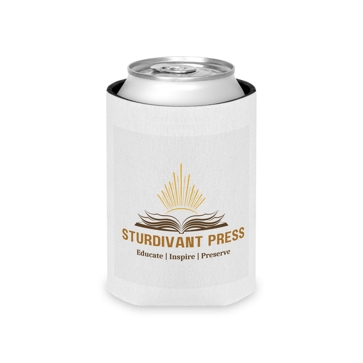 Can Cooler — Sturdivant Press Logo Can Koozie (Educate | Inspire | Preserve)