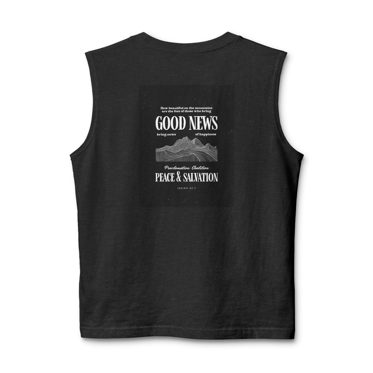 Muscle Tank — "Good News: Peace & Salvation" Graphic World Map Tee