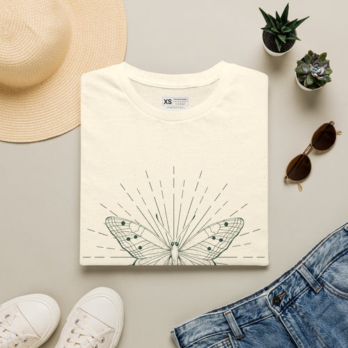 Butterfly Line Art T-Shirt — Minimal Sunburst Graphic