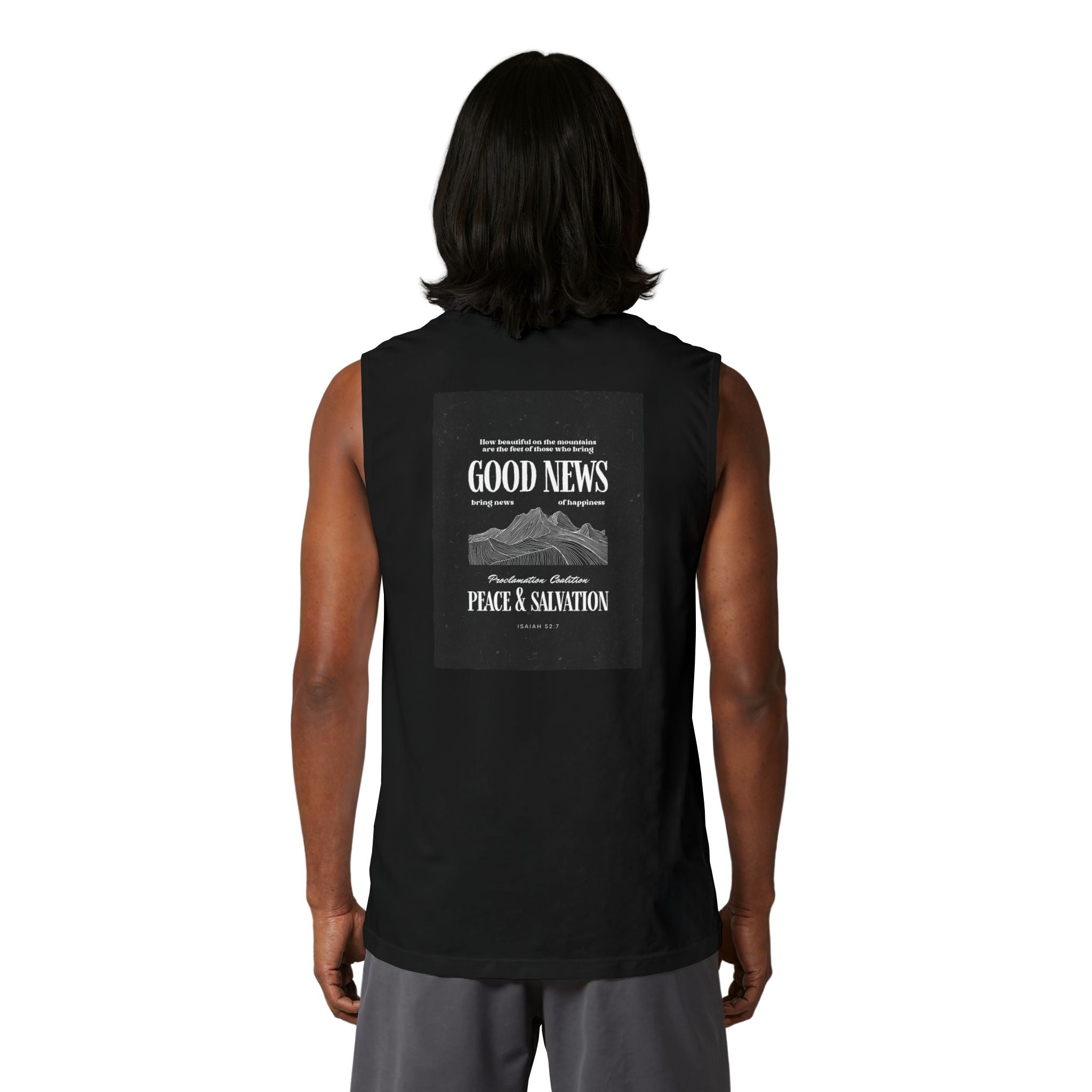 Muscle Tank — "Good News: Peace & Salvation" Graphic World Map Tee
