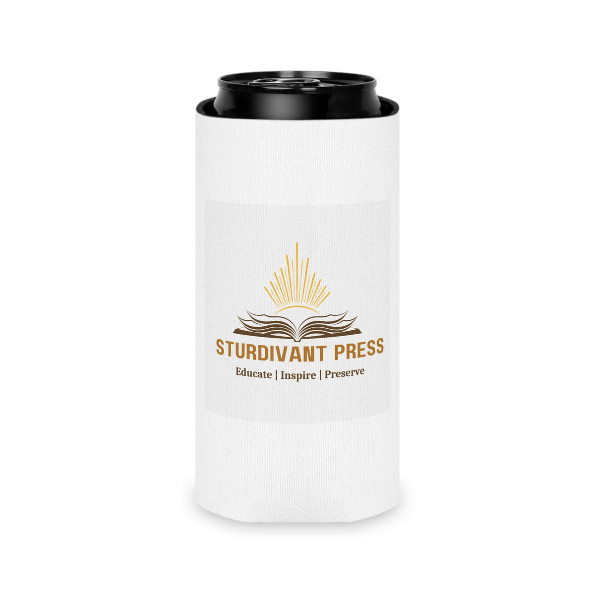 Can Cooler — Sturdivant Press Logo Can Koozie (Educate | Inspire | Preserve)